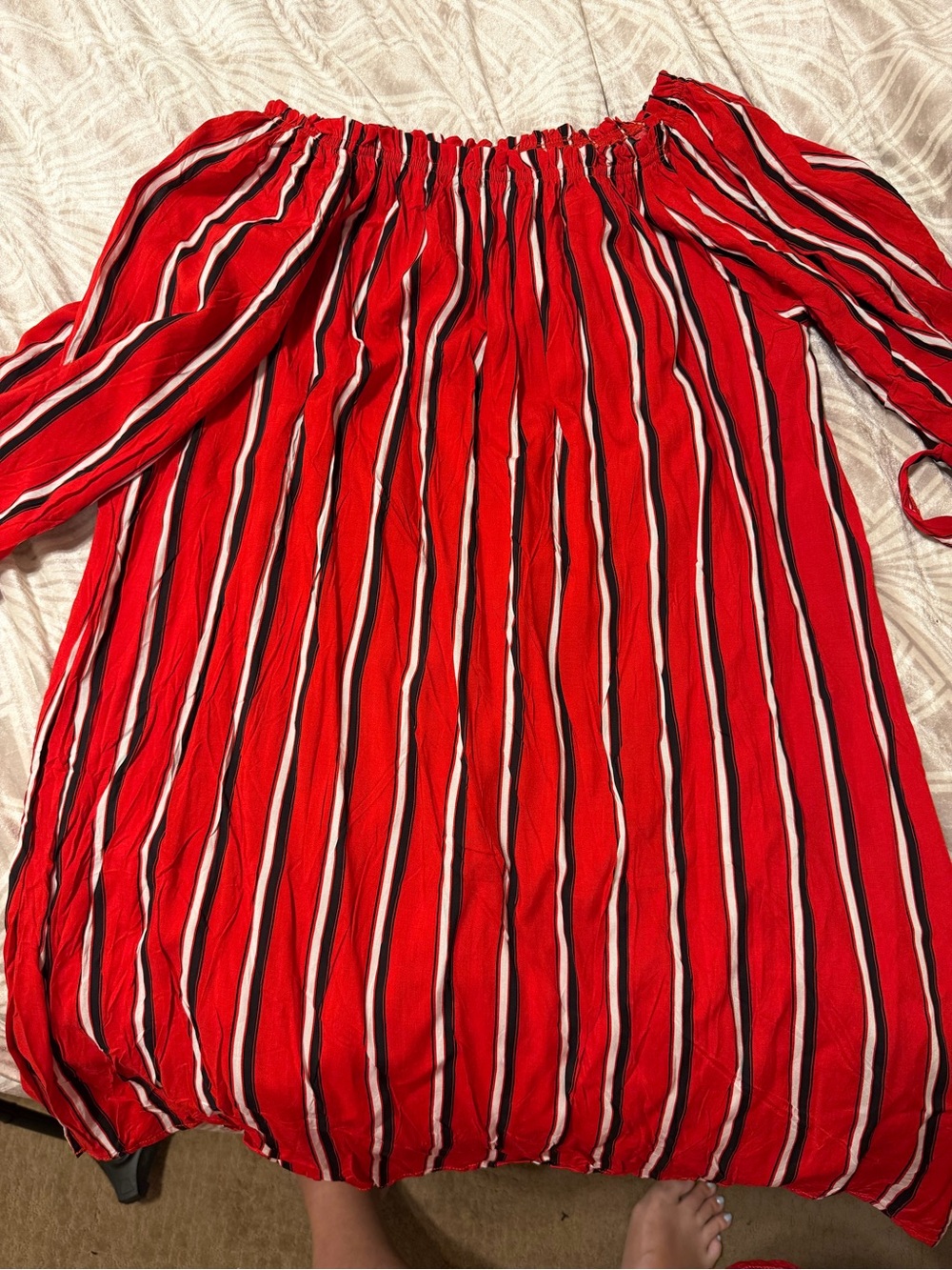 Red Striped Off-Shoulder Women’s dress